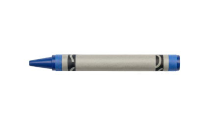 Blue crayon with paper wrapper against solid black background, close-up