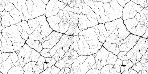Cracked grunge texture background, black and white design element for overlay isolated on transparent background