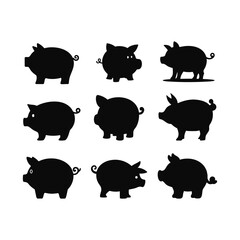 Fototapeta premium Silhouette of piggy bank isolated on white background, vector illustration