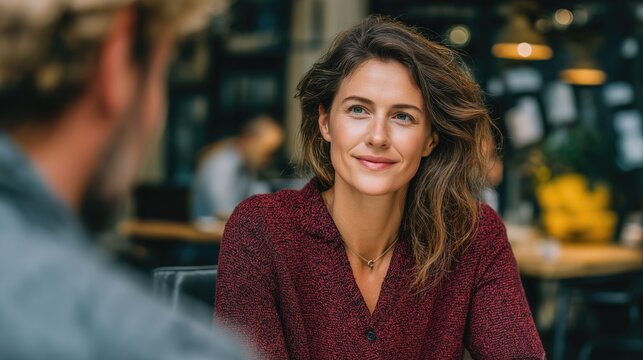 Confident Woman In Office Discussing Document With Colleague In Modern Workspace