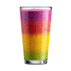 Tall glass filled with colorful layered smoothie on black background drink beverage