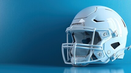 Fototapeta premium White American Football Helmet on a Blue Background with Copy Space.