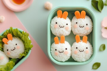 Cute bento box with rice shaped like animals, Adorable food, Creative lunchbox ideas