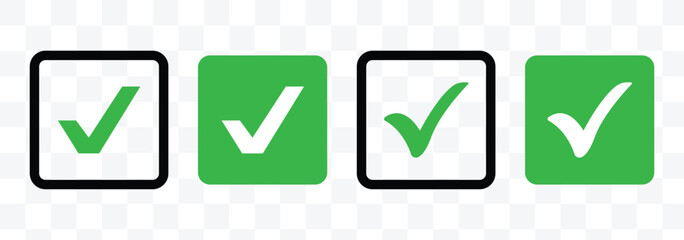 green tick mark icon on transparent background. Digital hand drawing check mark vector set. modern green check mark, check mark icon, tick mark, verified symbol, approved, success icon, correct sign. 