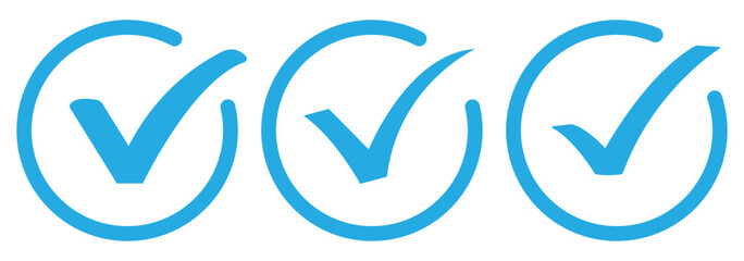 blue Checkmark icon set. check list circle frame. accept sign. check marks for accept, confirmation symbol.