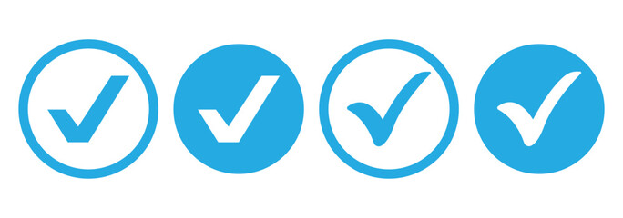blue Checkmark icon set. check list circle frame. accept sign. check marks for accept, confirmation symbol.