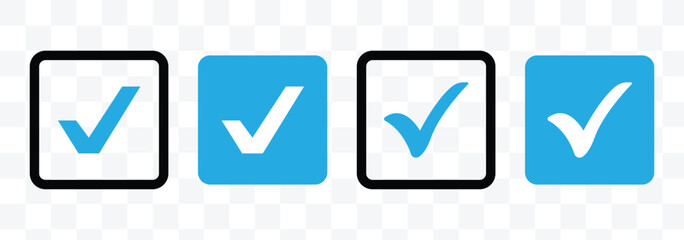 blue Checkmark icon set. check list circle frame. accept sign. check marks for accept, confirmation symbol.