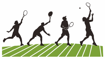 Dynamic Male Tennis Players in Action on Green Court. Athletic Silhouettes for Sports Marketing and Fitness Advertising.