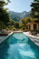Tranquil mountain retreat with pool and lush greenery