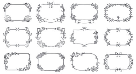 Obraz premium Collection of decorative frames with floral and seashell elements.