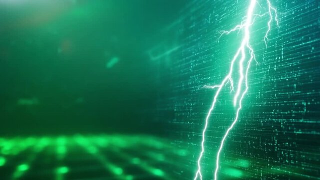 Digital storm: A brilliant lightning bolt streaks across a digital landscape, embodying power and the digital world.