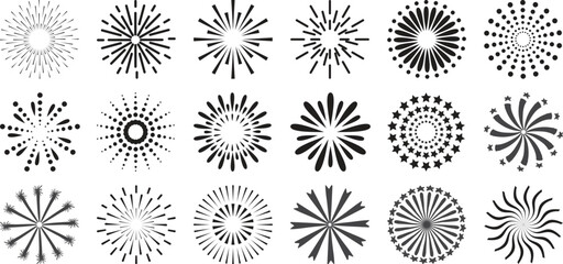 Obraz premium Collection of Black and White Abstract Radial Burst and Starburst Designs
