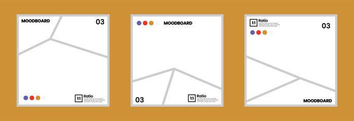 Square comic style moodboard with 3 panels and color swatches layout