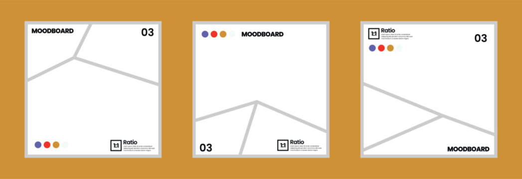 Square comic style moodboard with 3 panels and color swatches layout