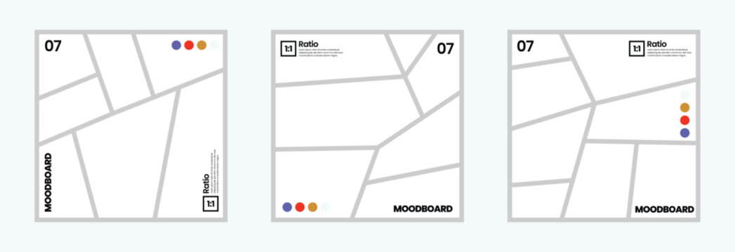 Square 7 panel comic moodboard layout with color palette for poster mockup