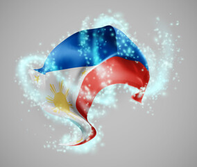 Philippines, vector 3d flag in whirlwind of magical radiance