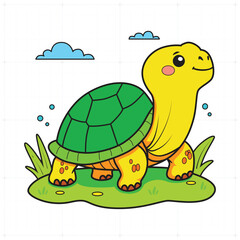 Cute Cartoon Turtle Vector Illustration – Adorable Animal Character Design