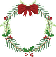 Christmas Wreath with Red Bow Illustration