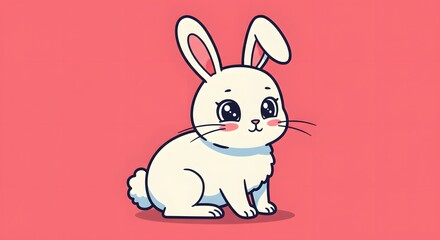 A cartoon bunny sits against a rosecolored background