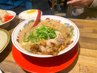 Thick Soup Ramen serve with Green Onion and Pork Belly in Japan