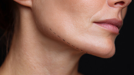 Obraz premium Close-up of dotted lines around the chin and jawline