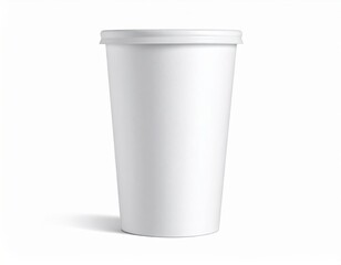 Blank Cylindrical Paper Cup Mockup with Lid: Isolated on White. Food & Beverage Packaging, Catering Branding