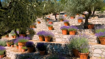 Terraced garden with lavender and olive trees - Powered by Adobe