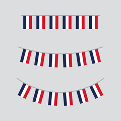 Seamless Blue, white and red colored, as the colors of the national flag of France party bunting border. Flat design illustration.	
