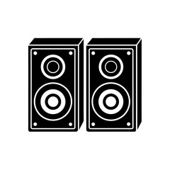 Two black stereo speakers together silhouette