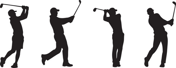 A set of golfer sports people playing golf in various poses. vector silhouette of men and women golf player collection. Golf different silhouettes