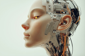 Fototapeta premium Futuristic Cyborg Head with Human Features