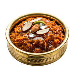 Authentic Indian Gajar ka Halwa Dessert with Cashews and Pistachios, Isolated on Transparent Background
