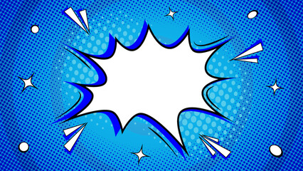 Pop art pattern. Comic background with speech bubble and halftone. blue cartoon retro starburst texture with dots effect. Vintage gradient banner. Funny superhero print. © yohannes benedictus