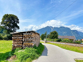 View of significant reserves of firewood near the road that are harvested by mountain residents for the cold winter.