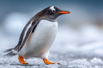Fototapeta premium Gentoo Penguin on Antarctic Ice Floe A Stunning Close-Up of Wildlife in its Natural Habitat
