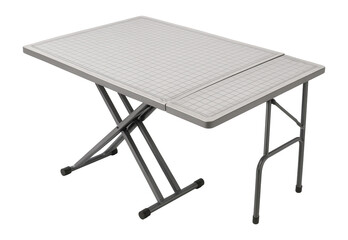 A foldable craft table with a grid mat, perfect for quilting and sewing in a home studio.