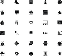 Collection of diverse vector icons representing various concepts and themes in black