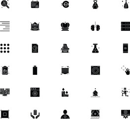 Black silhouette icons representing various objects and concepts