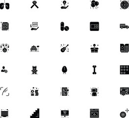 Collection of diverse vector icons representing various concepts and objects in black
