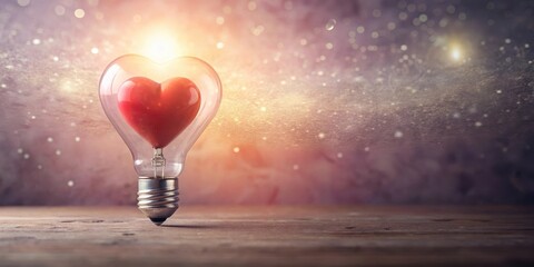 Illuminated Heart A Symbol of Love and Warmth, Glowing Brightly on a Rustic Wooden Surface