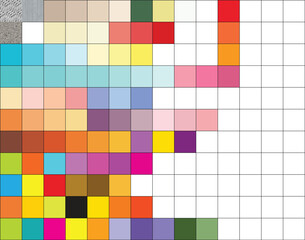 Colorful grid pattern with a variety of hues and tones isolated on white background