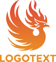 Orange phoenix bird with flames isolated on white background for logo design