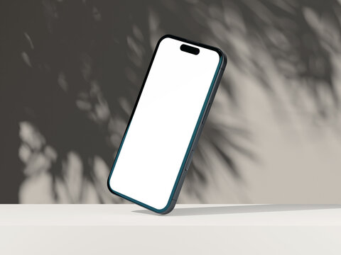 Modern phone mockup with a blank screen and elegant shadow play on the background.