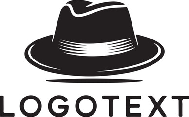 Elegant black fedora hat with a ribbon isolated on white background for logo design