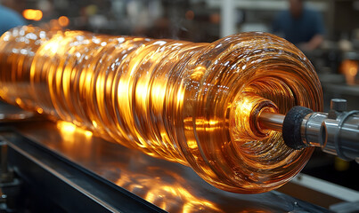 Molten Glass Forming on Mandrel, Glowing with Intense Heat and R