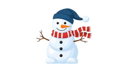 Charming Snowman with Blue Hat and Red Scarf Isolated on White Background.