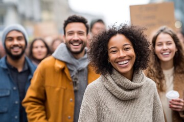 Fototapeta premium Group of friends smiling and enjoying a city walk together