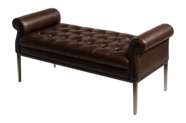 A tufted leather bench, ideal for an elegant home office reception area.
