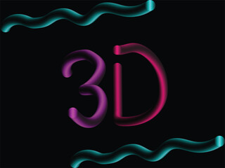 Fototapeta premium Neon 3D typography design with glowing curved lines on dark background, Futuristic 3D text with vibrant gradient colors and abstract glowing waves, Colorful 3D lettering with luminous curved lines