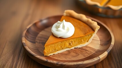 Pumpkin Pie on Wooden Plate